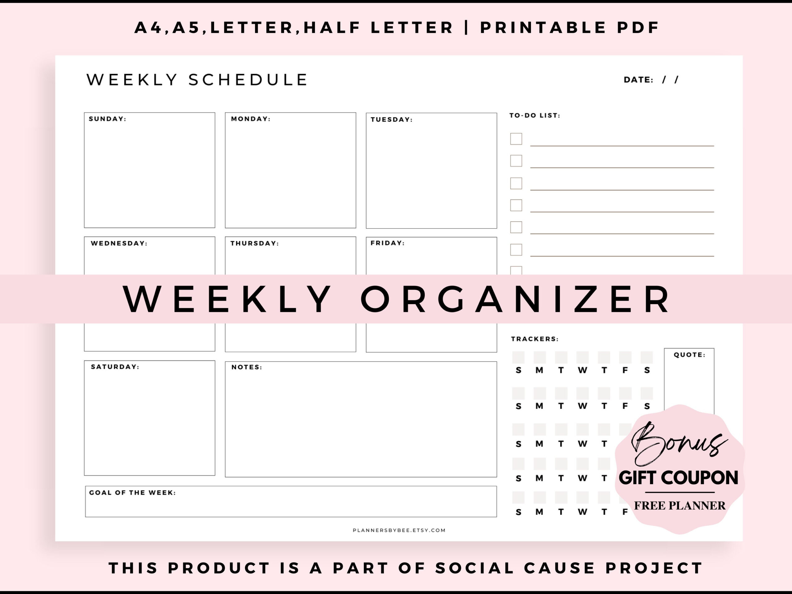 Weekly Planner Template Printable Landscape, Minimalist Weekly with Depends Coupons Free Printable 2018