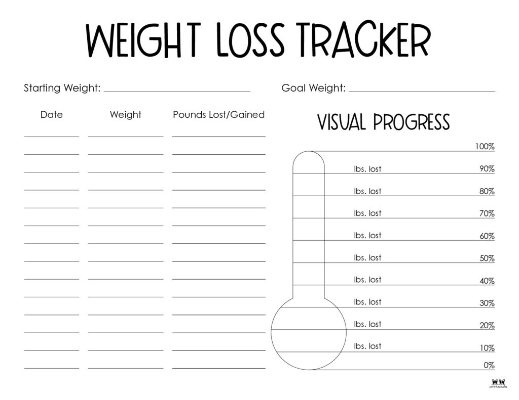 Weight Loss Trackers - 29 Free Printables | Printabulls with regard to Free Printable Weight Loss Chart