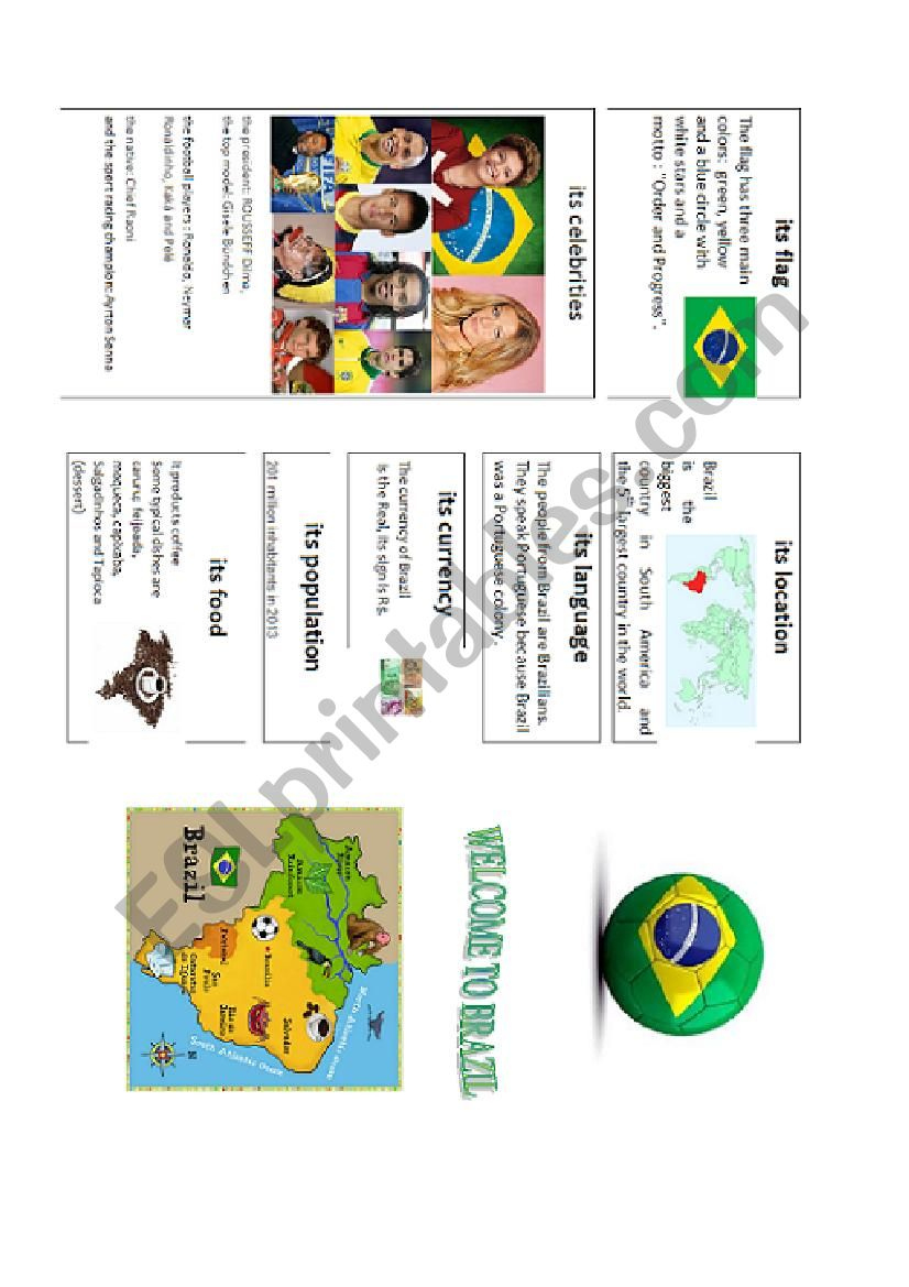 Welcome To Brazil Part 1 (Brochure +Questions) - Esl Worksheet in Brazil Worksheets Free Printables