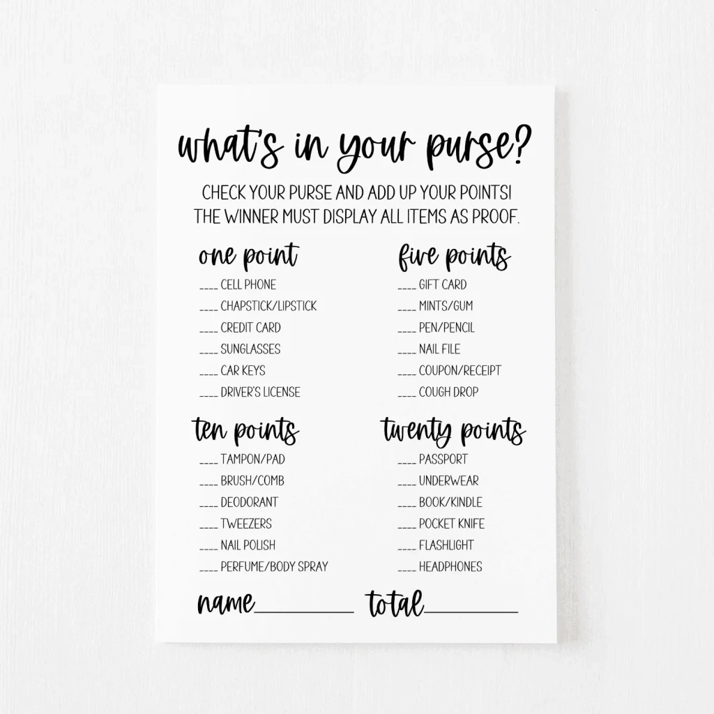 What&amp;#039;S In Your Purse? Game Free Printable | Modern Moh in Free Printable Baby Shower Game What&amp;amp;#039;S In Your Purse
