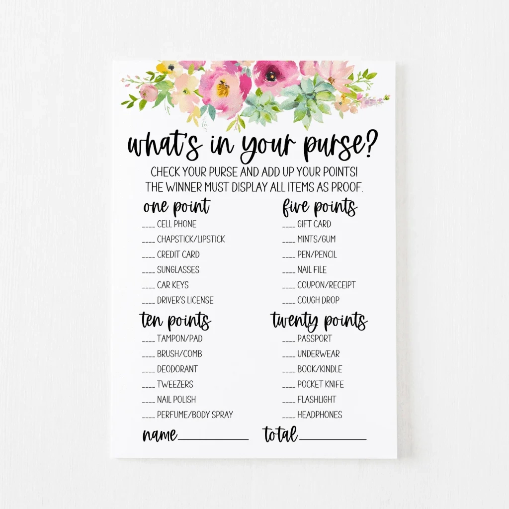 What&amp;#039;S In Your Purse? Game Free Printable | Modern Moh intended for Free Printable Baby Shower Game What&amp;#039;S In Your Purse