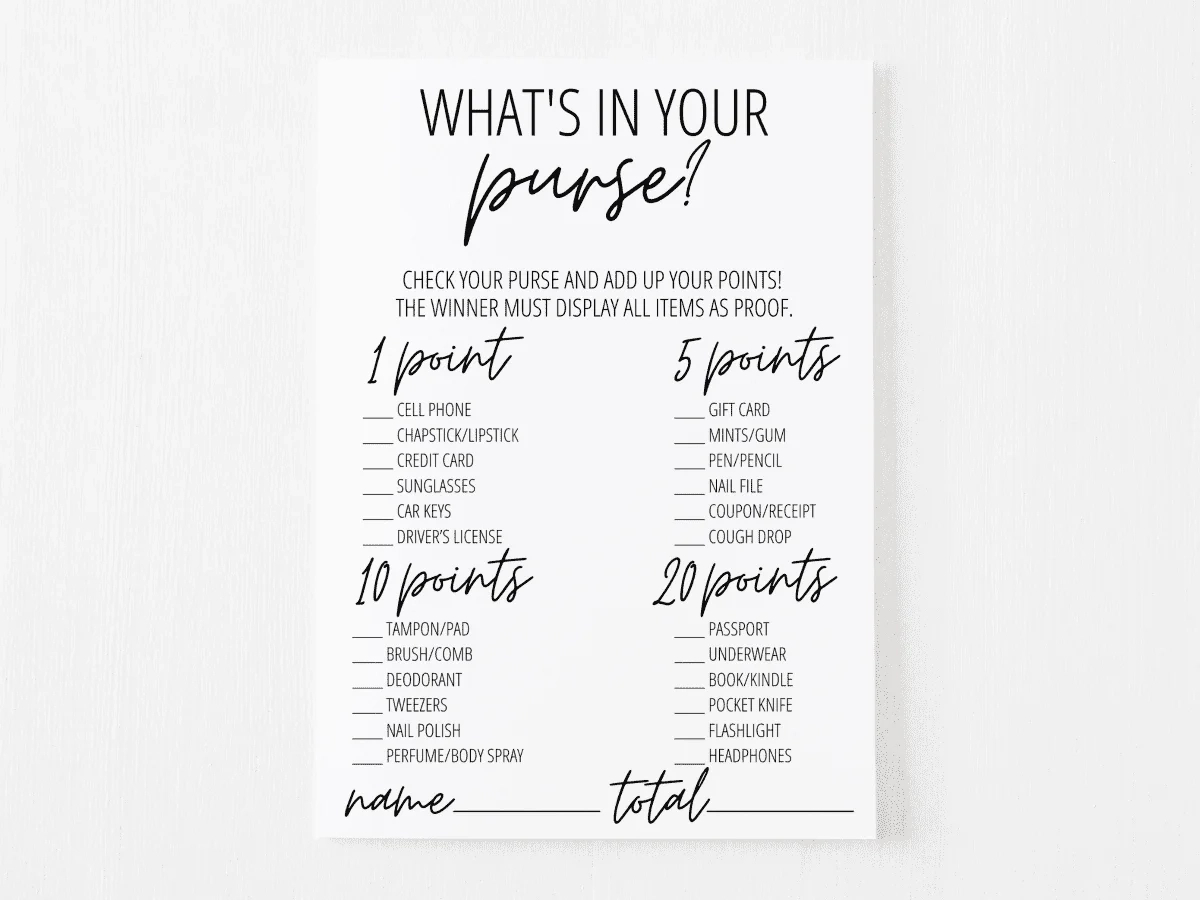 What&amp;#039;S In Your Purse? Game Free Printable | Modern Moh intended for Free Printable Baby Shower Games What&amp;#039;S In Your Purse