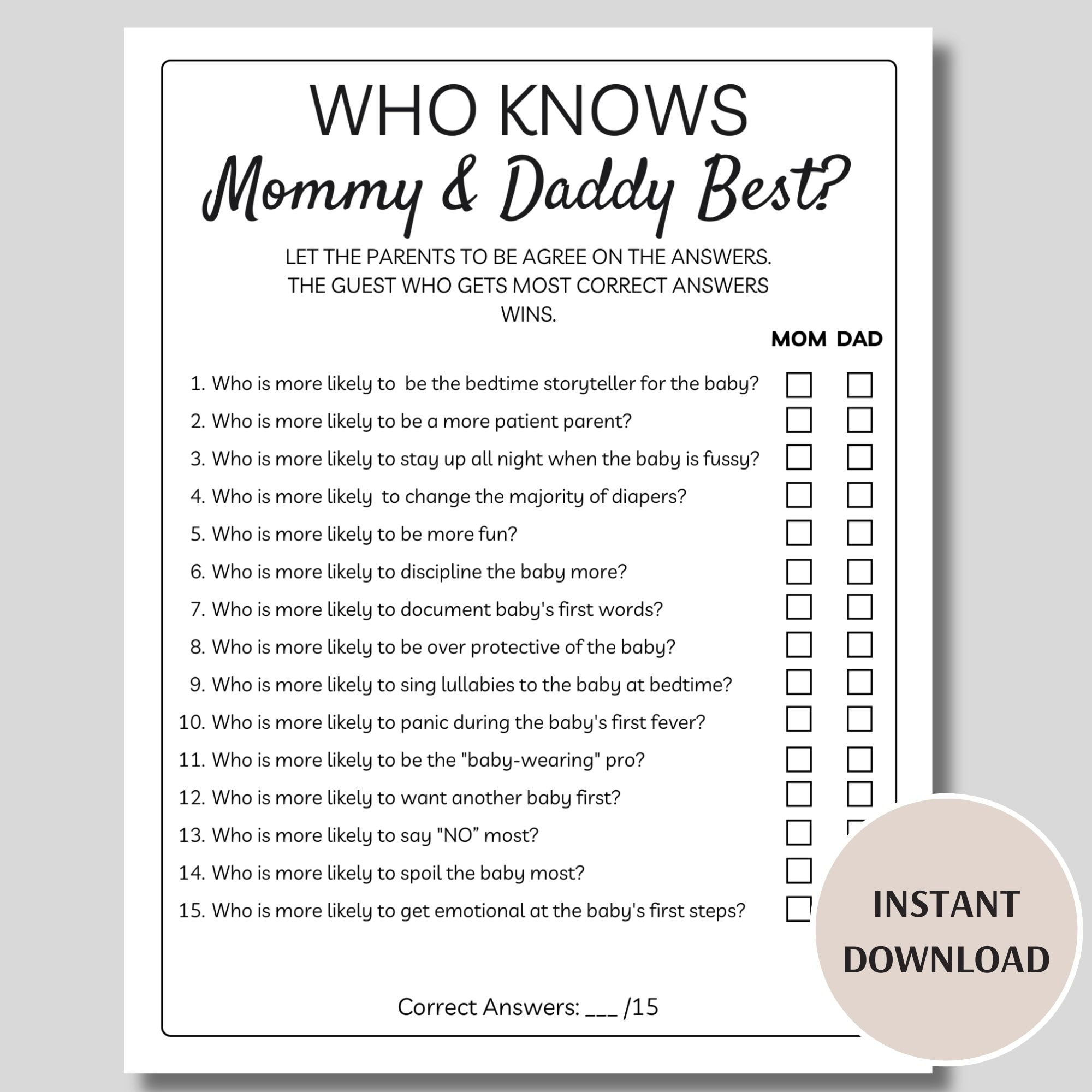 Who Knows Mommy Best Baby Shower Game Free Printable - Shop On within Who Knows Mommy and Daddy Best Free Printable