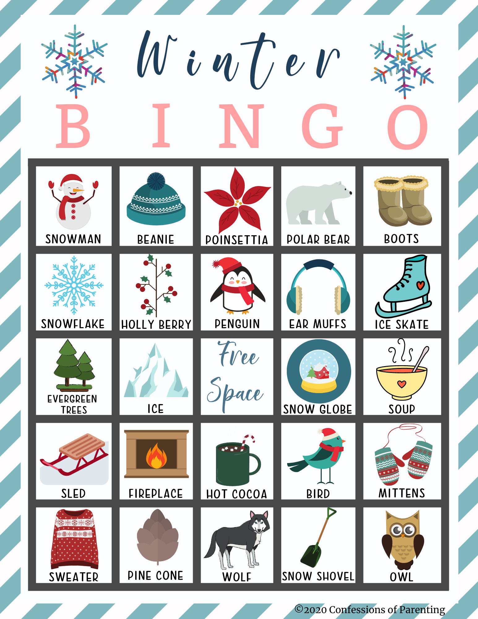 Winter Bingo Cards | Bingo For Kids, Bingo Printable Free, Free intended for Winter Bingo Cards Free Printable