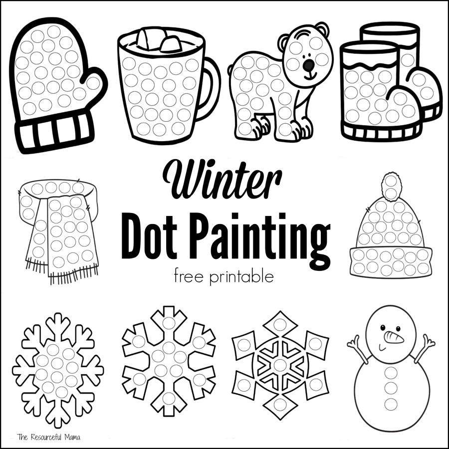 Winter Dot Painting {Free Printable} - The Resourceful Mama throughout Do A Dot Art Pages Free Printable