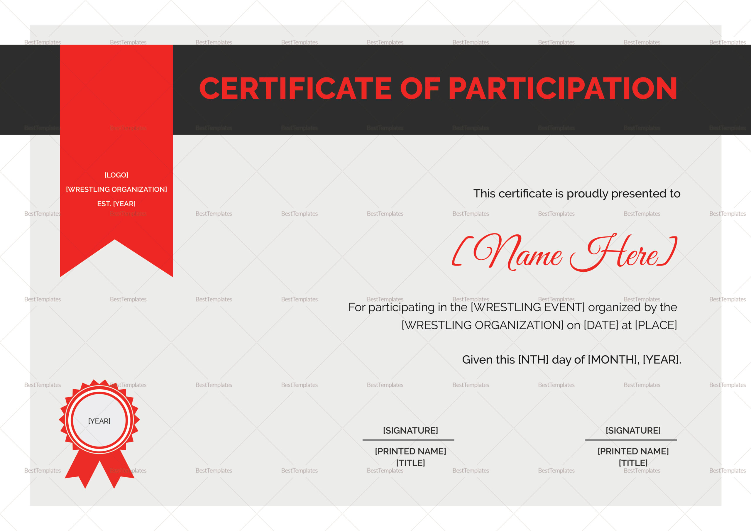 Wrestling Certificate Design Template In Psd, Word with regard to Free Printable Wrestling Certificates