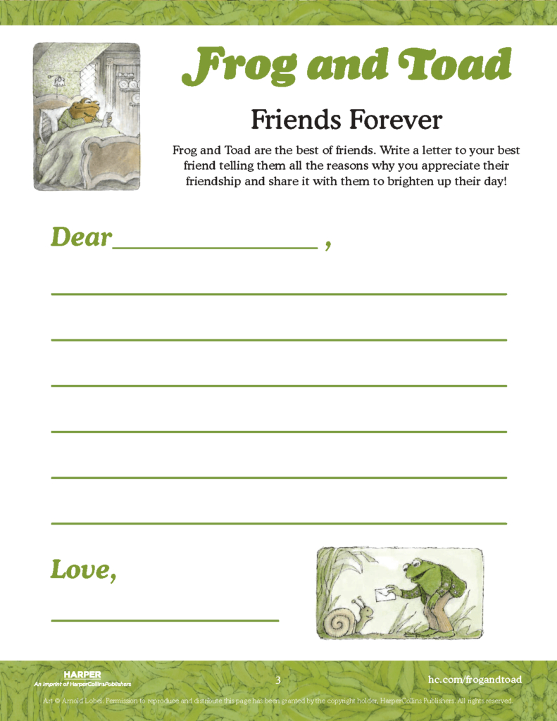 Write Letters With Frog And Toad! – Harpercollins regarding Free Frog And Toad Are Friends Printables