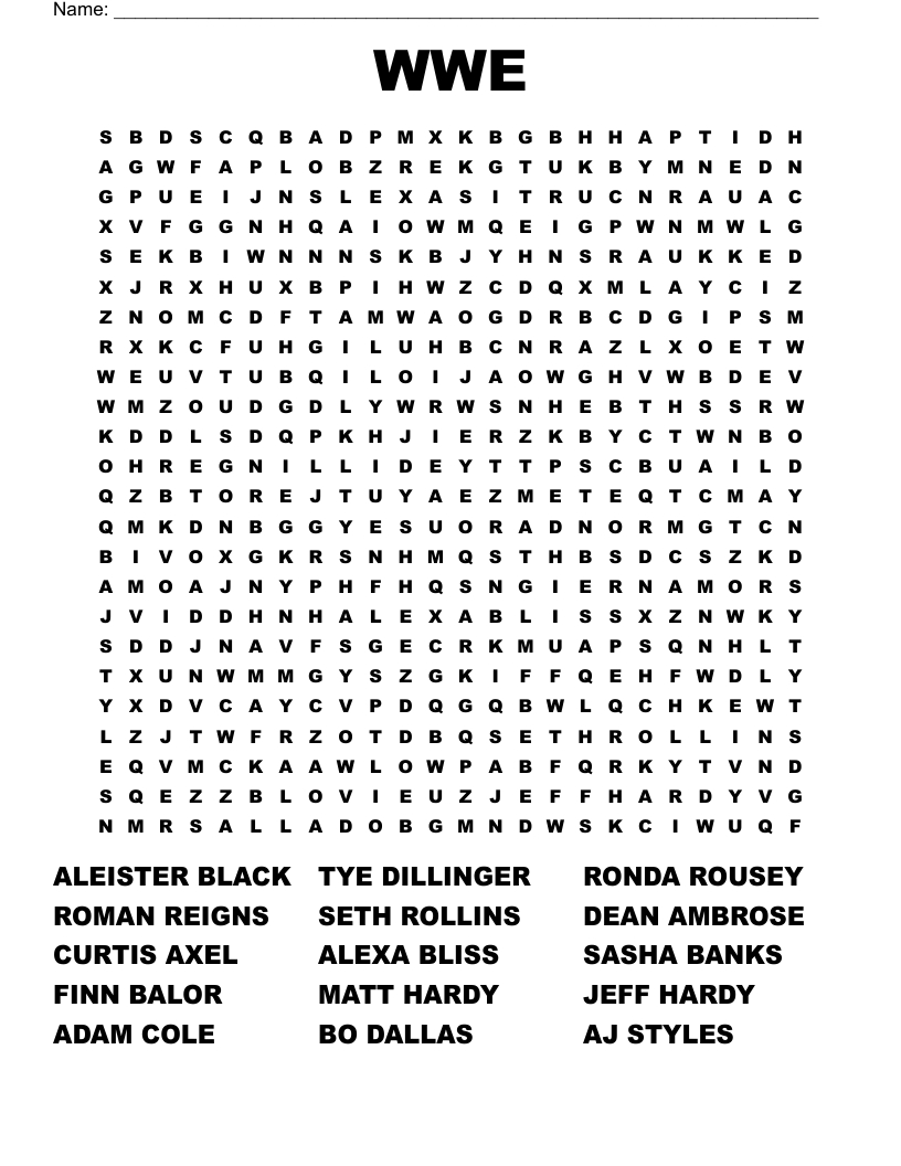 Wwe Word Search - Wordmint inside Free Printable Wwe Word Search