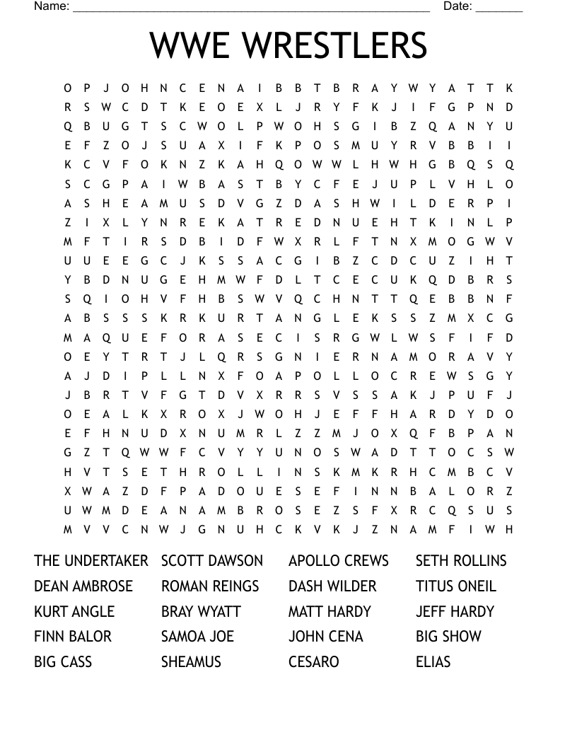 Wwe Wrestlers Word Search - Wordmint pertaining to Free Printable WWE Word Search