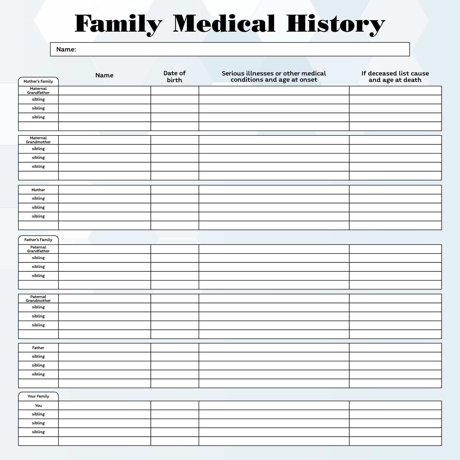 Your Daily Printable Needs | Medical History, Family Medical, Medical intended for Free Printable Medical History Forms