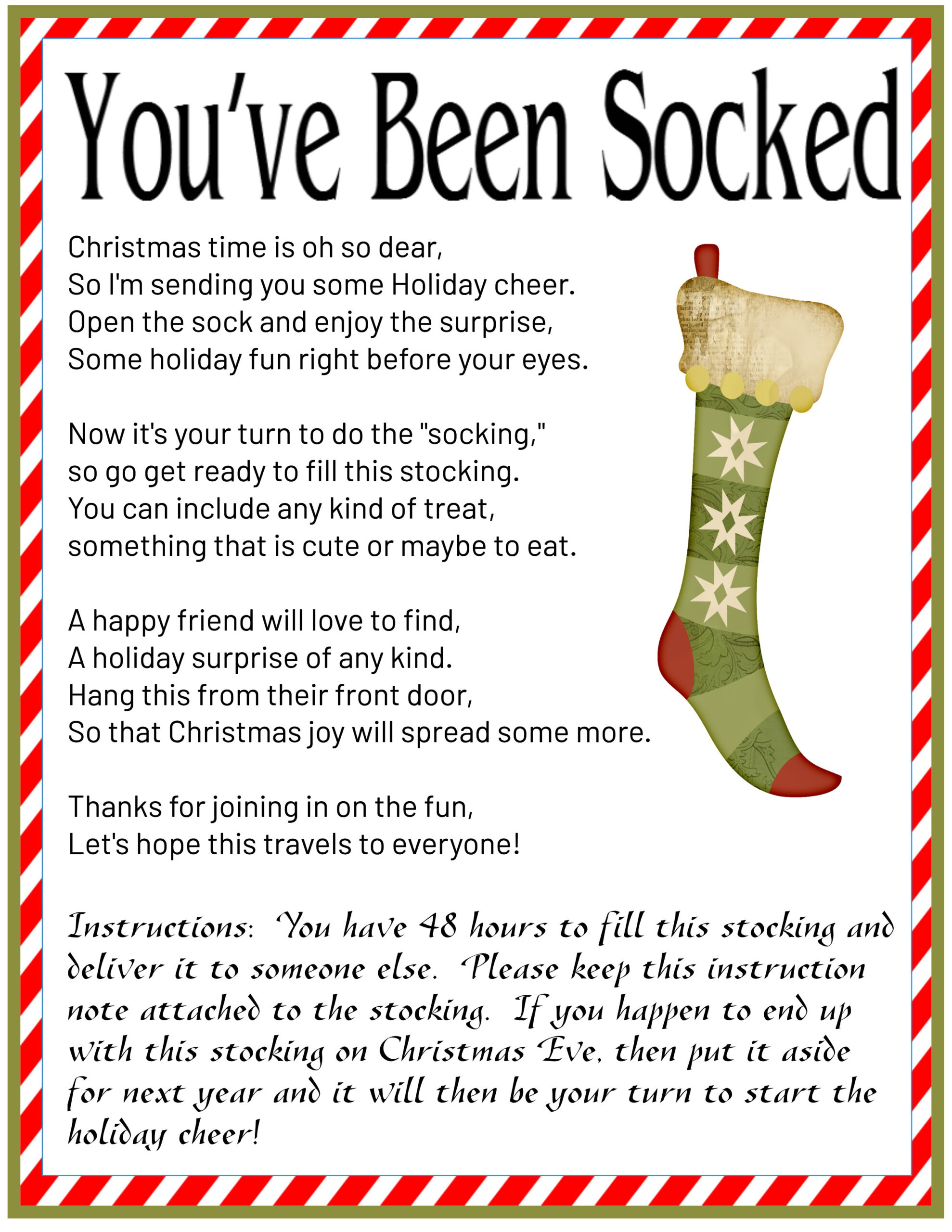 You'Ve Been Socked - A Christmas Game - Mimi-A Great Name For Grandma pertaining to You Ve Been Socked Free Printable