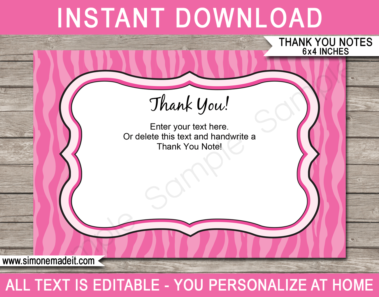 Zebra Thank You Cards Template - Pink with Free Printable Pink Zebra Baby Shower Invitations