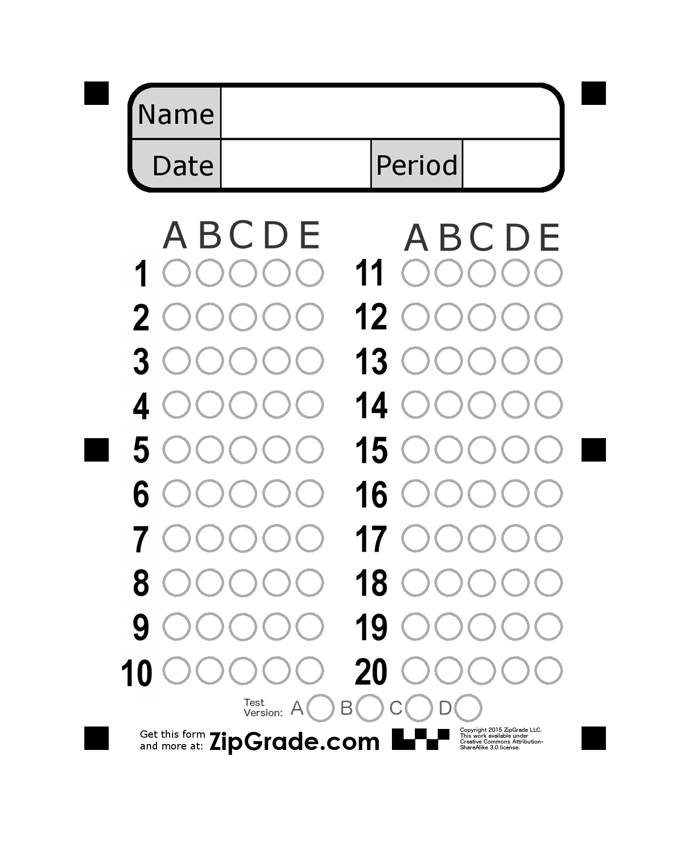 Zipgrade: Answer Sheet Forms intended for Free Printable Bubble Answer Sheets